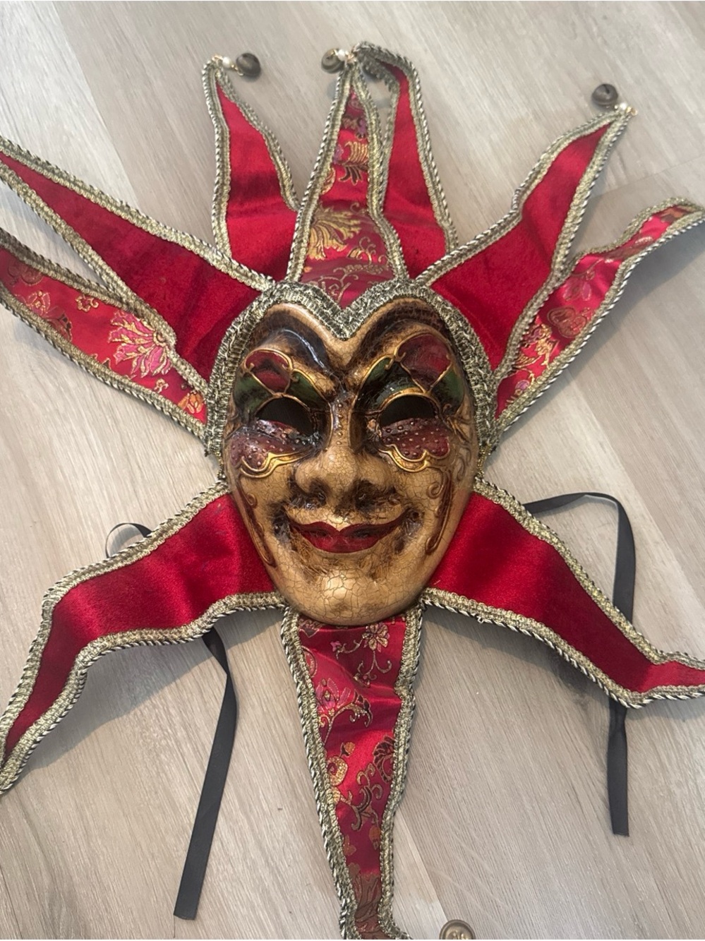 Venetian Jester Wall Mask with Red & Gold Accents
